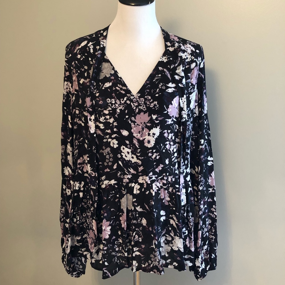 BP Nordstrom Floral Print Tie Neck Blouse